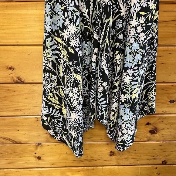 CALVIN KLEIN Black Colorful Floral Crepe V-Neck Belted Maxi Dress sz 16W $149.50 - Picture 5 of 6